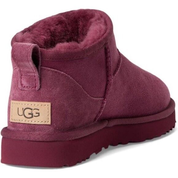 UGG Women's Burnt Magenta Rounded Toe Sheepskin Lining Classic Ultra Mini Boot - Picture 5 of 7